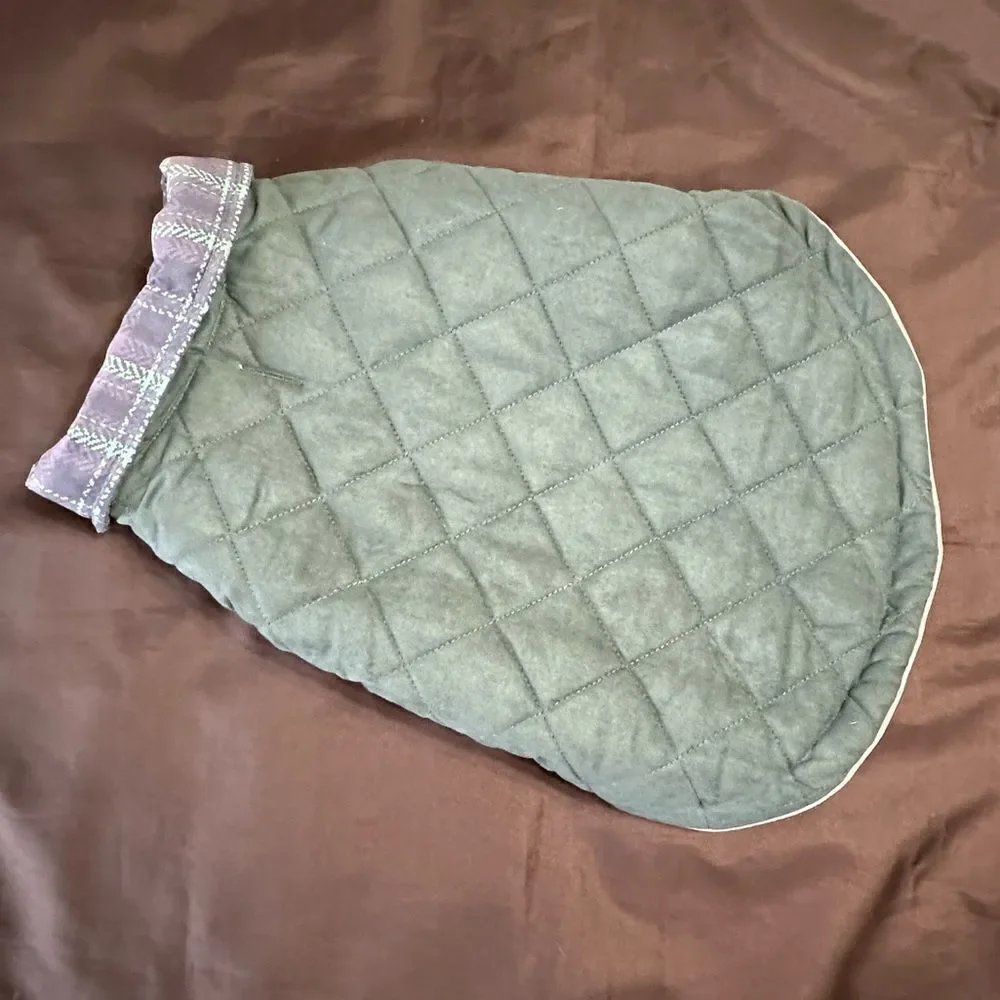 Fresco Green and Blue Plaid Reversible Quilted Dog Jacket size Medium .